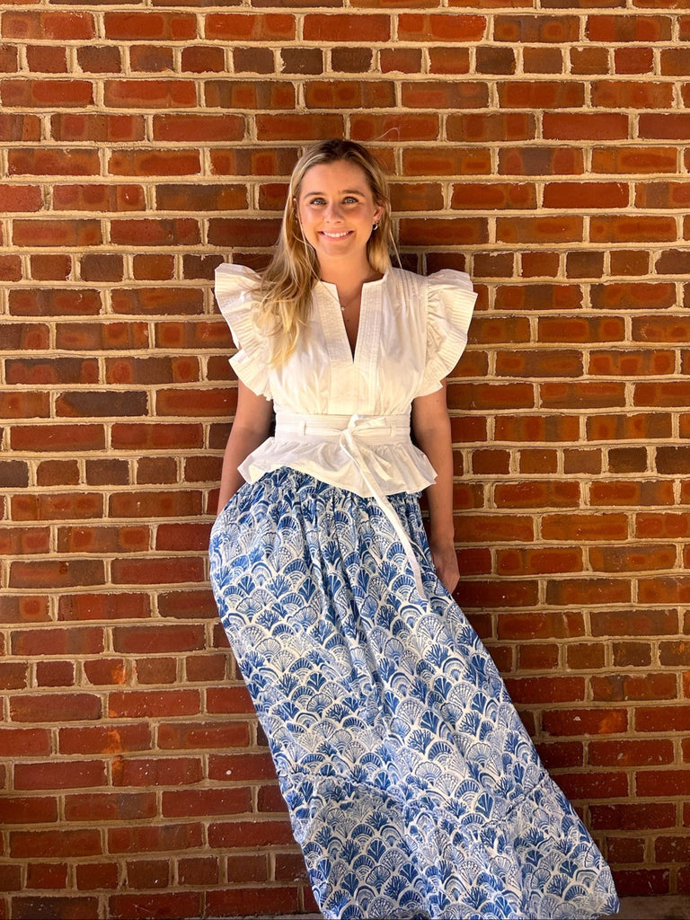 FINAL SALE - Calico Scallop Ruffle Maxi Skirt