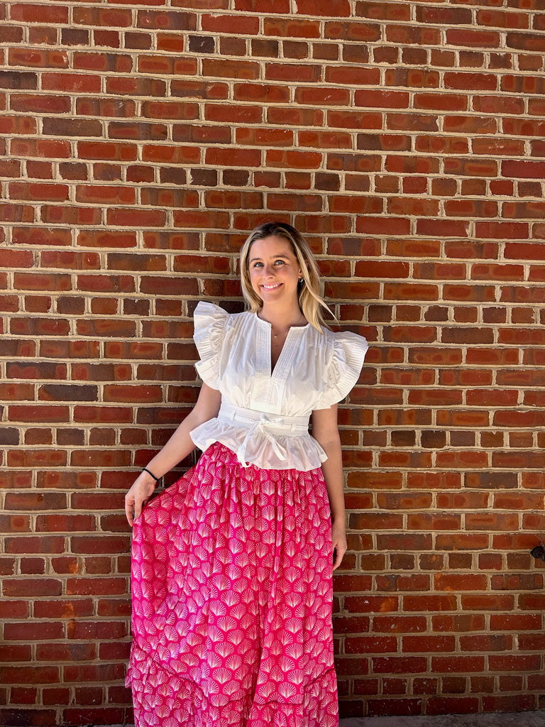 FINAL SALE - Pink Shell Ruffle Maxi Skirt