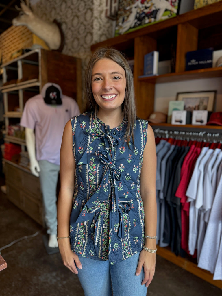 Navy Floral Front Tie Vest