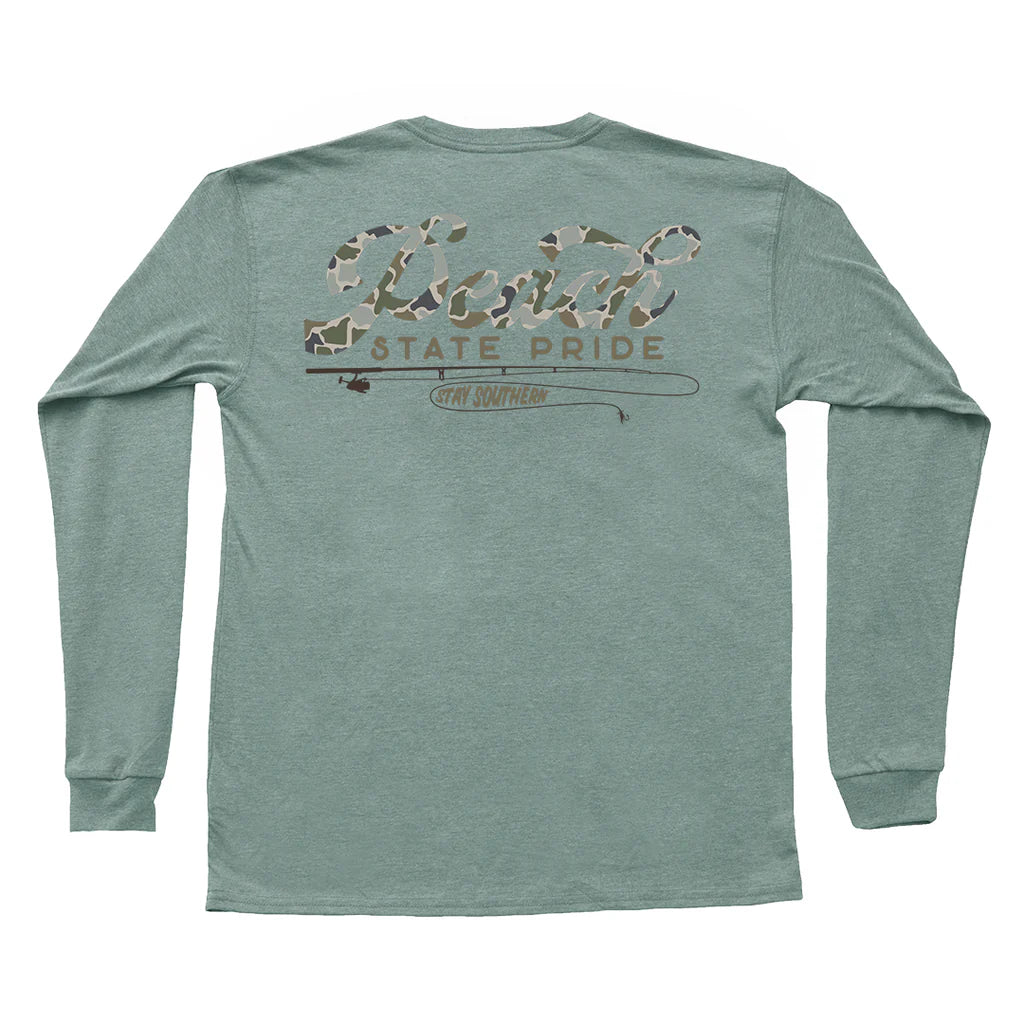 Youth Rod & Reel LS Pocket Tee - Heathered Sage