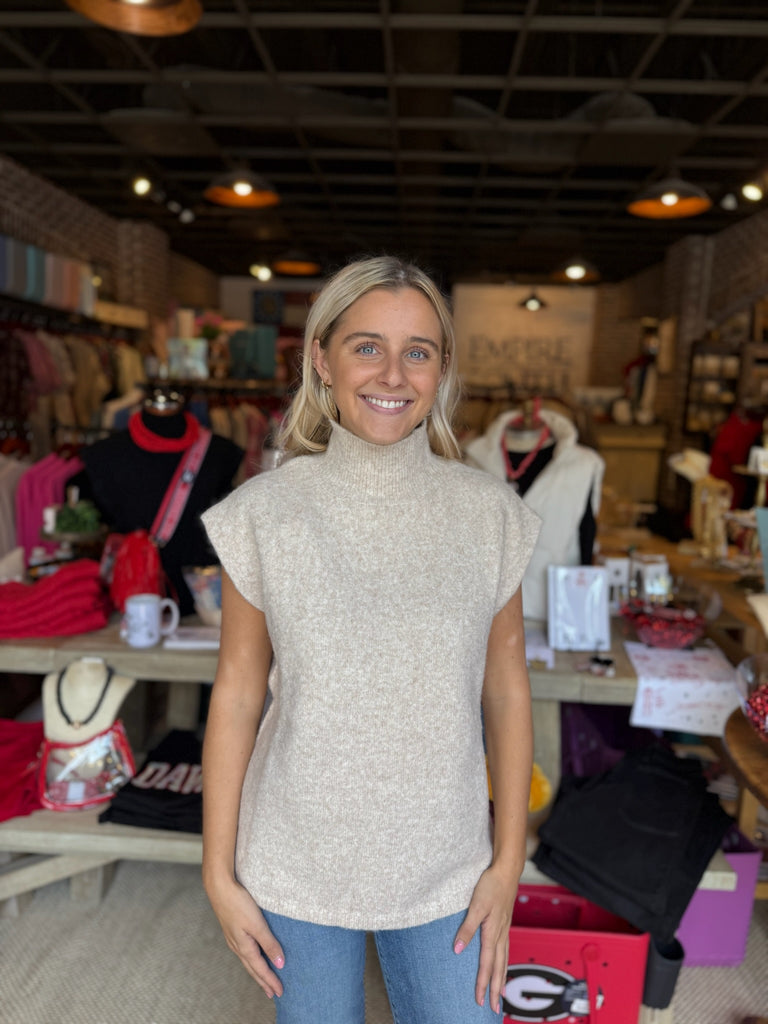 Turtle Neck Cap Sleeve Sweater
