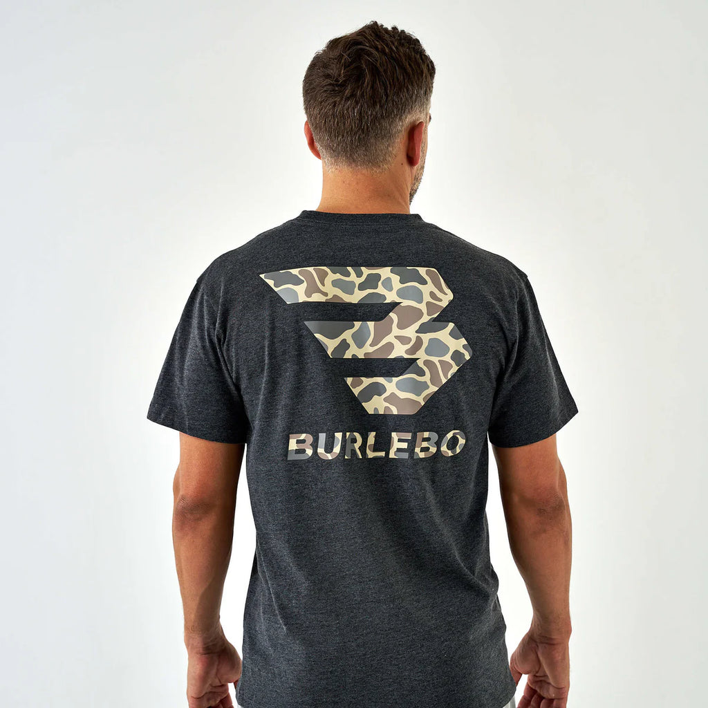 Flying B Deer Camo Logo SS Pocket Tee Heather Black