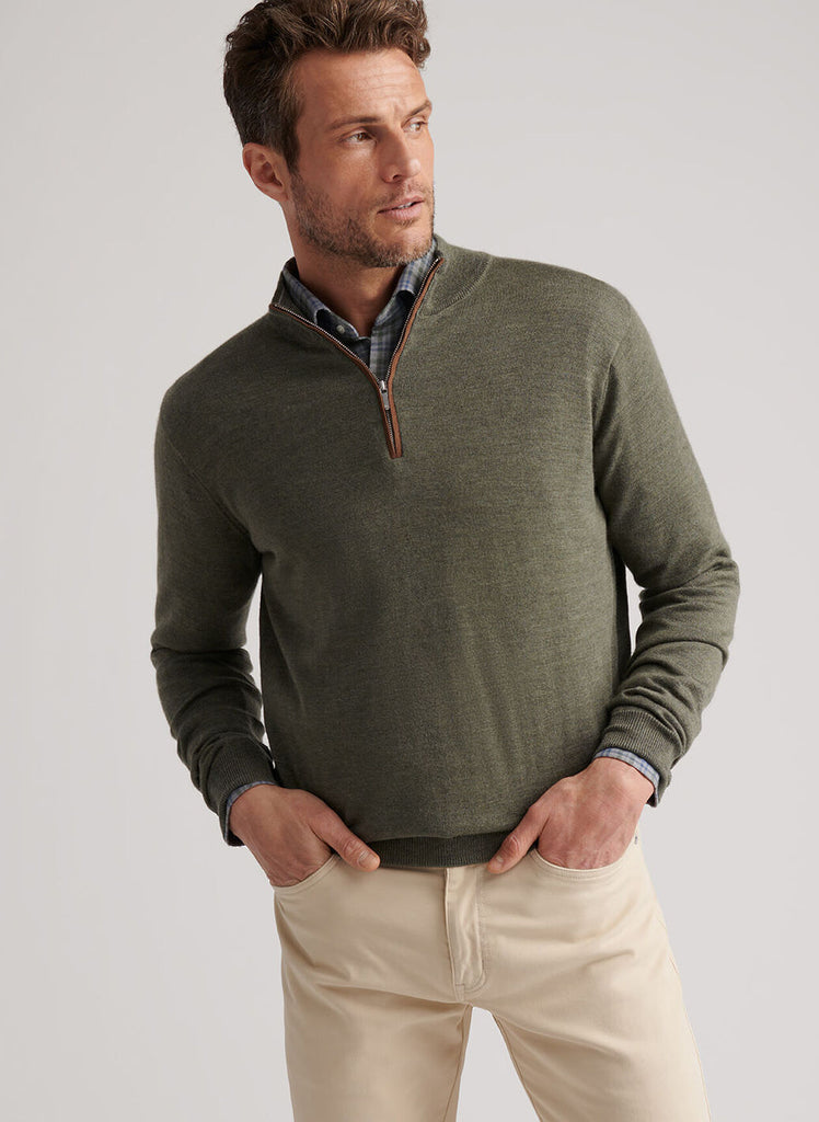 Autumn Crest Suede Trim Quarter-Zip Basil