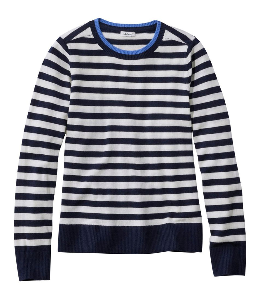 Women's Merino Wool Crewneck Sweater Classic Navy Stripe
