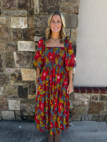Magenta Floral Scoop Back Tier Maxi Dress