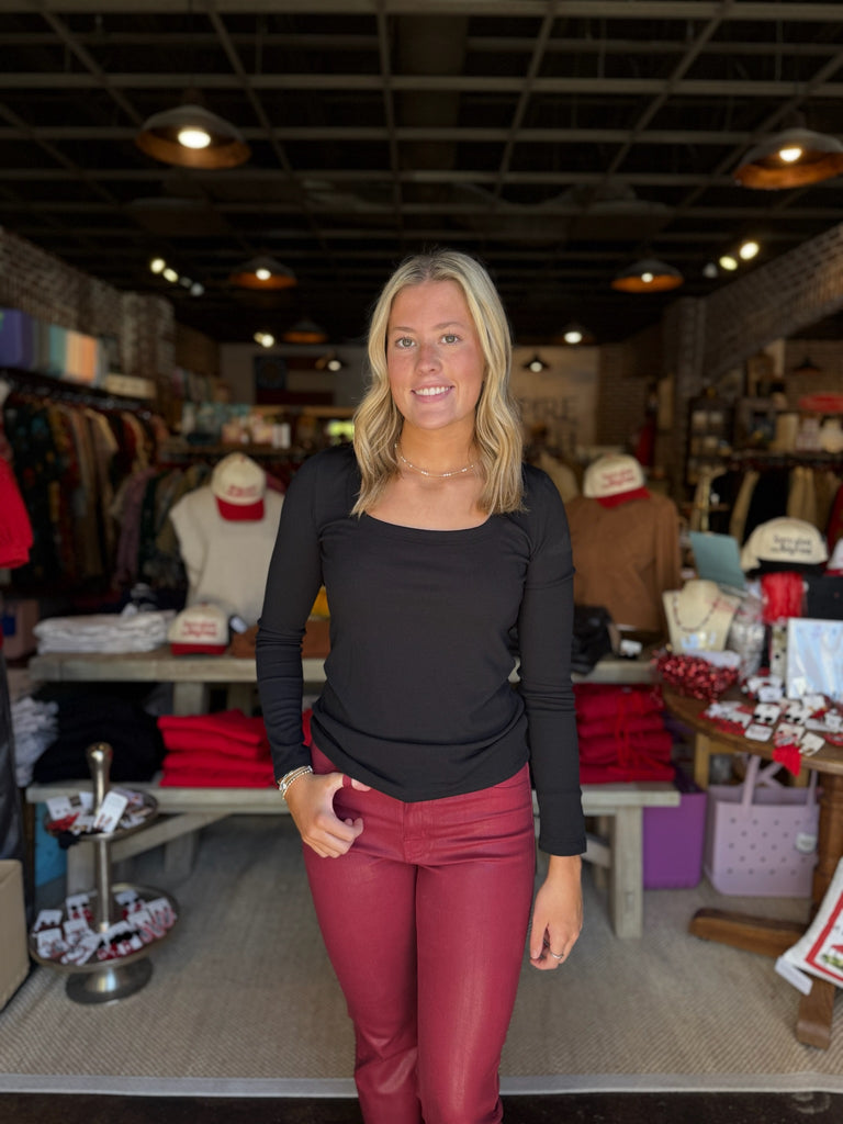 Black Scoop Neck Ribbed Knit Top