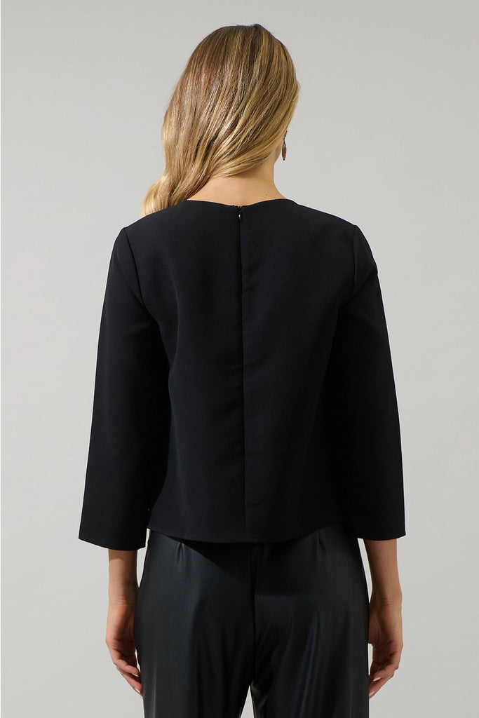 FINAL SALE - Kaida Bow Lumie Long Sleeve Top Black