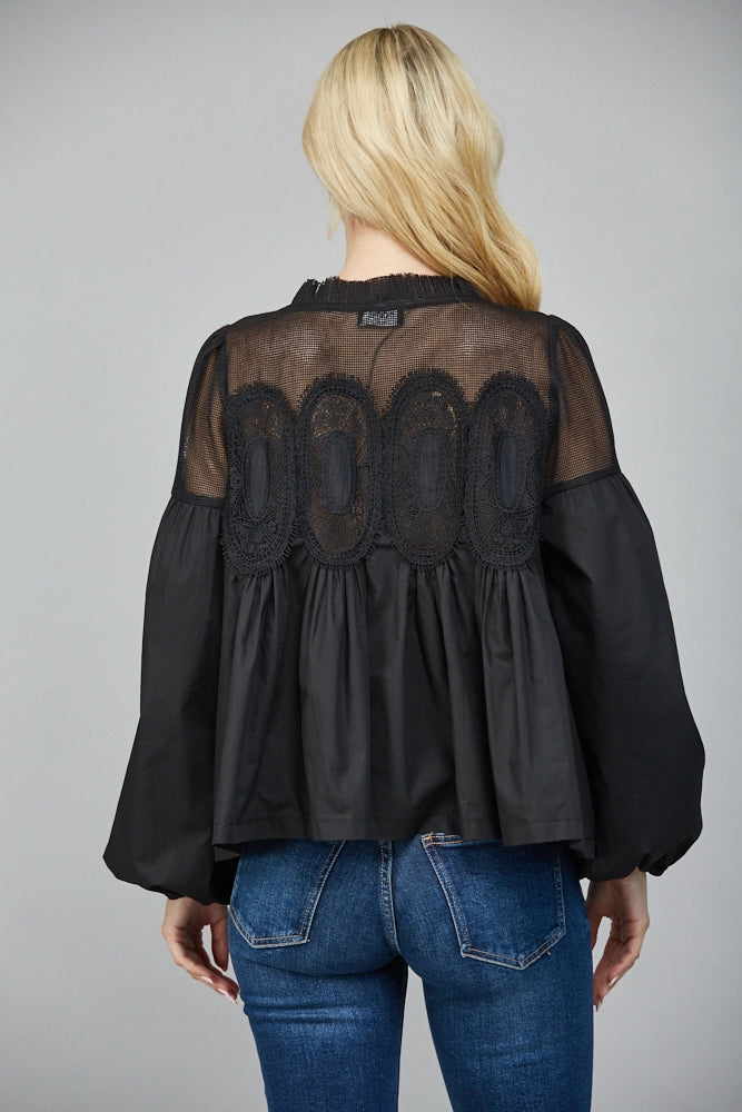 FINAL SALE - Lace Mixed Media Blouse