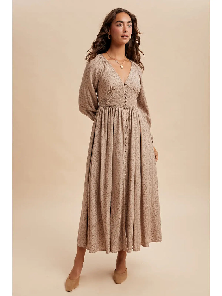 Taupe Smocked Maxi Dress