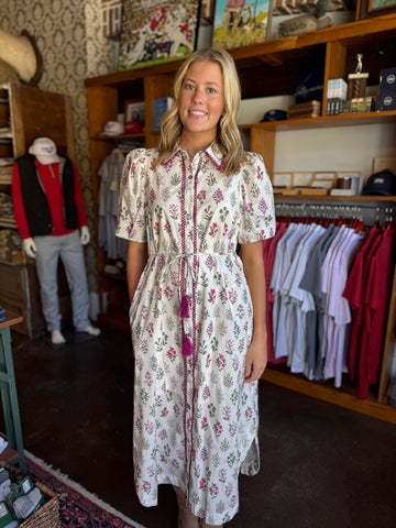Magenta Floral Scoop Back Tier Maxi Dress