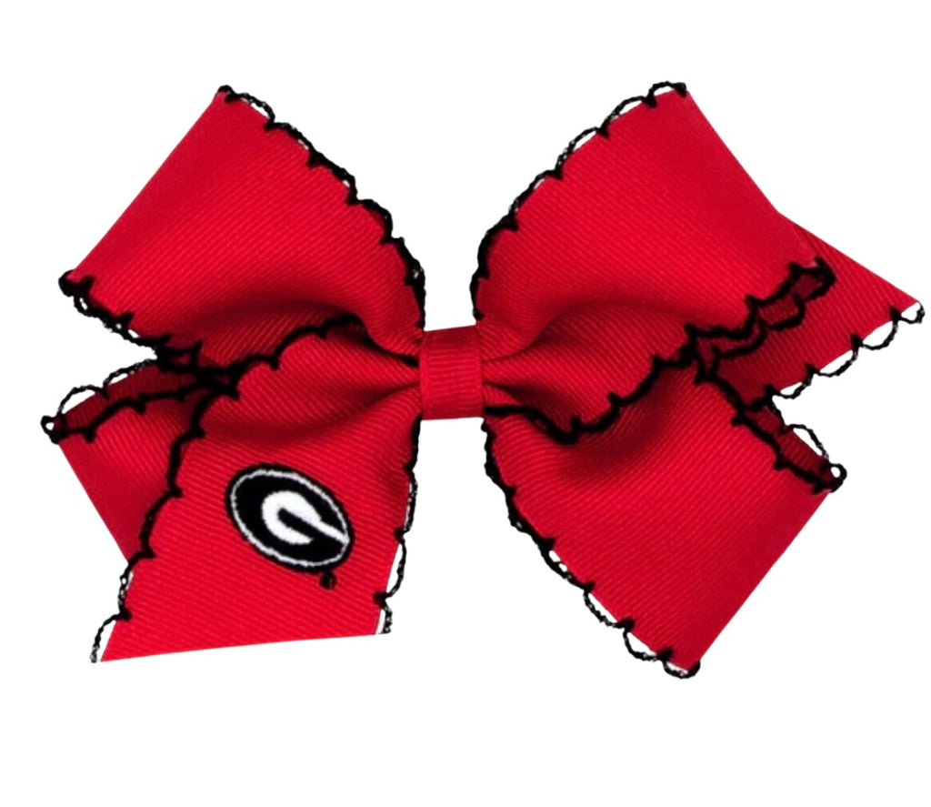 Medium Grosgrain Hair Bow with Moonstitch Edge and Embroidered Collegiate Logo