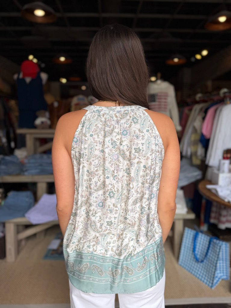 Sage Paisley V-Neck Tank