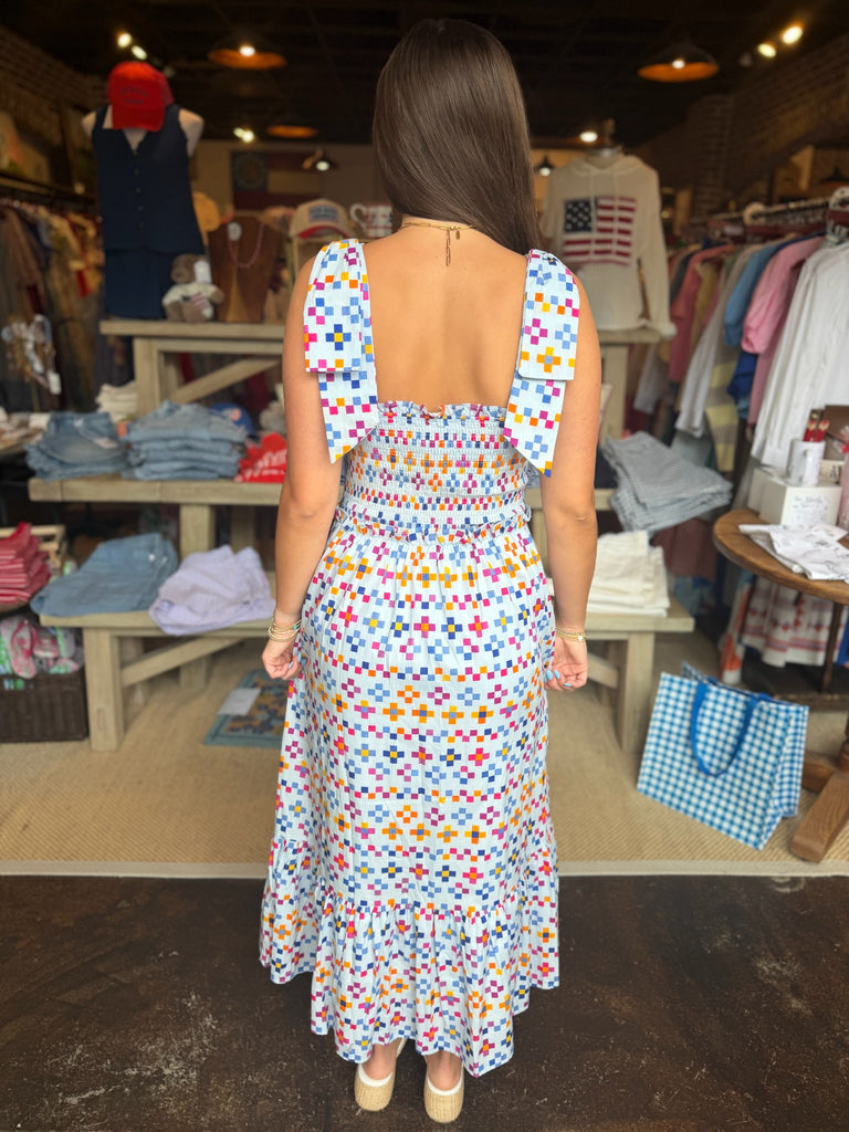 Kessa Geo Mitzy Smocked Midi Dress