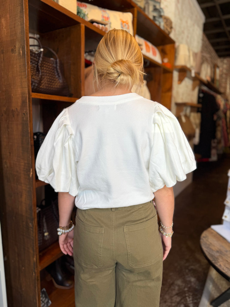 Crew Neck Puff Sleeve Knit Top