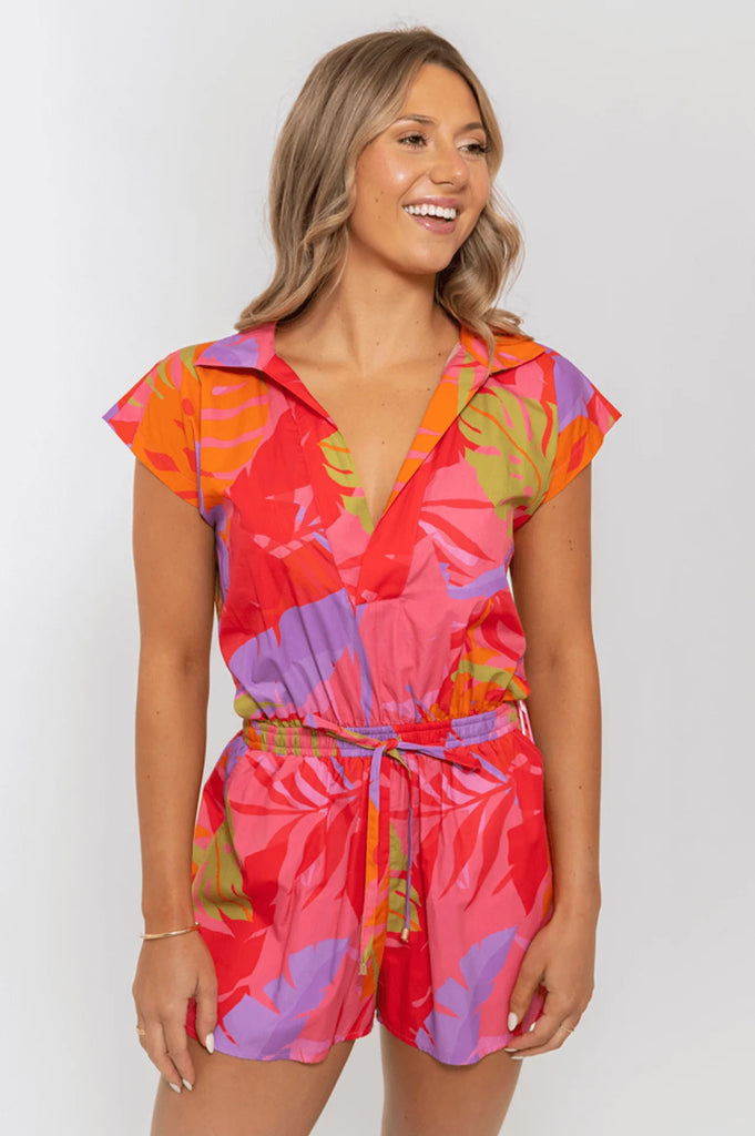 Tropical Palm V-Neck Romper