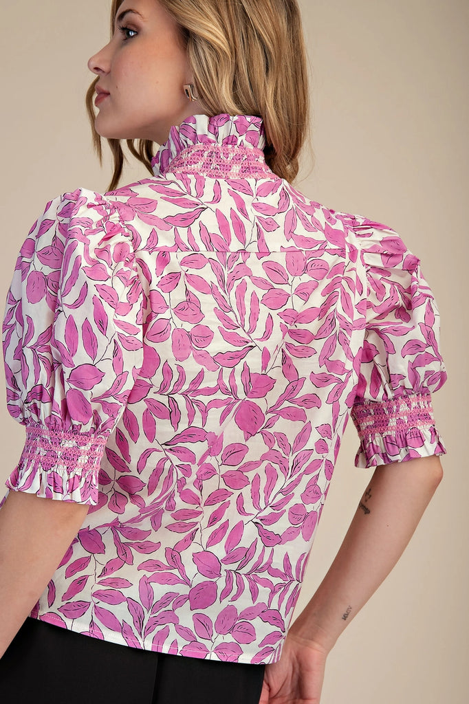 Katie Ruffle V-Neck Smocked Puff Sleeve Blouse