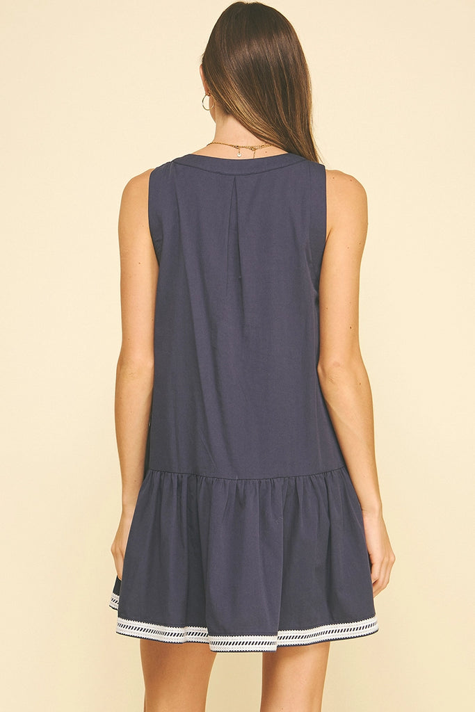 Navy Embroidered Mini Dress