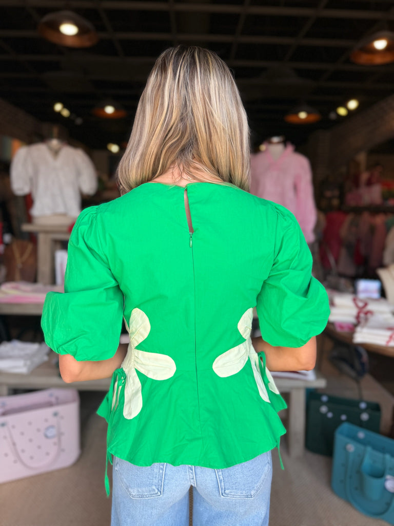 Emerald & Light Lime Floral Poplin Top