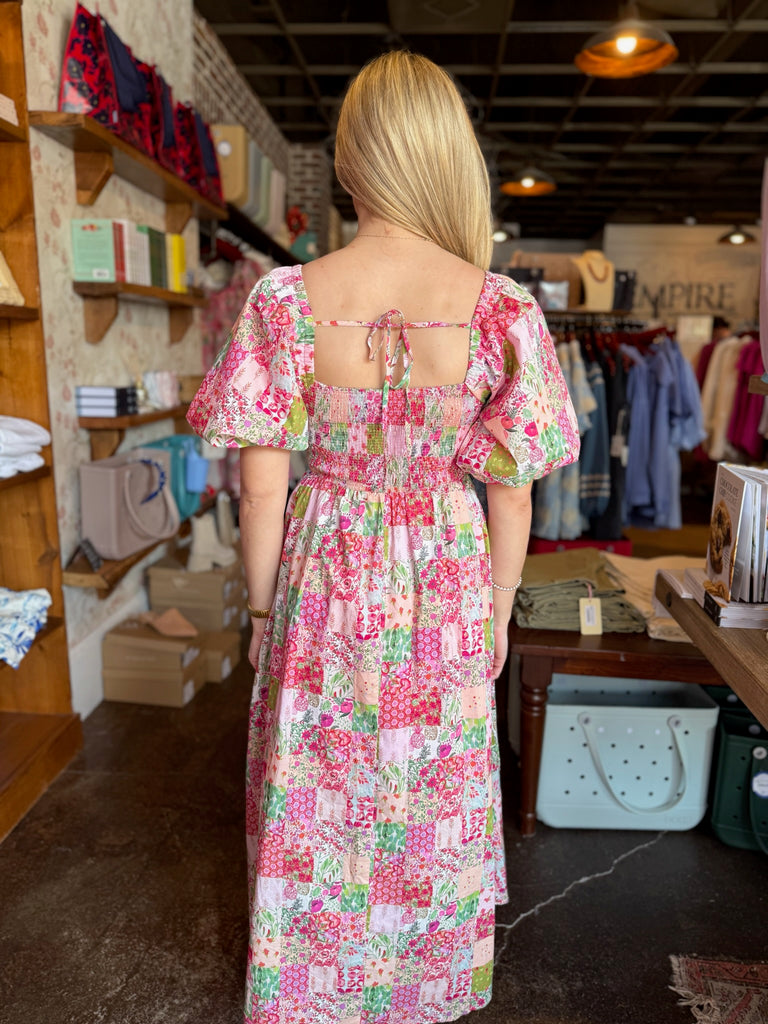 FINAL SALE - Pink Contrast Piping Floral Midi Dress