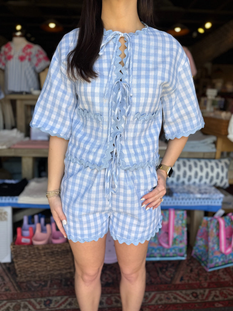 FINAL SALE - Blue Ric Rac Gingham Top