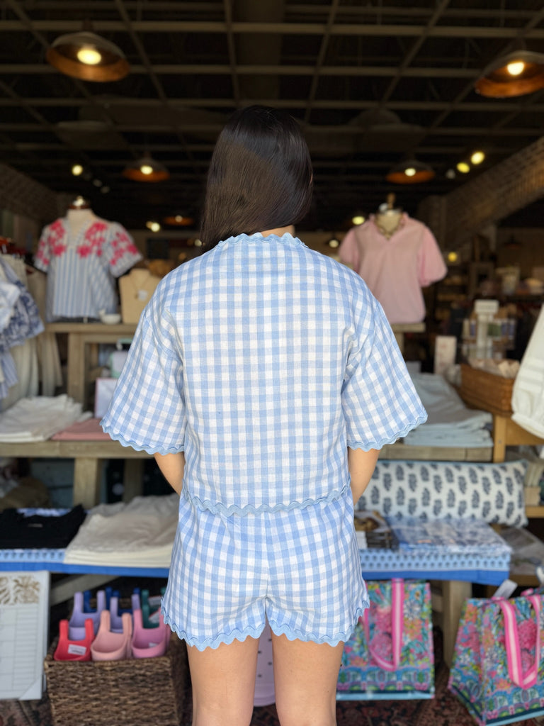 FINAL SALE - Blue Ric Rac Gingham Top