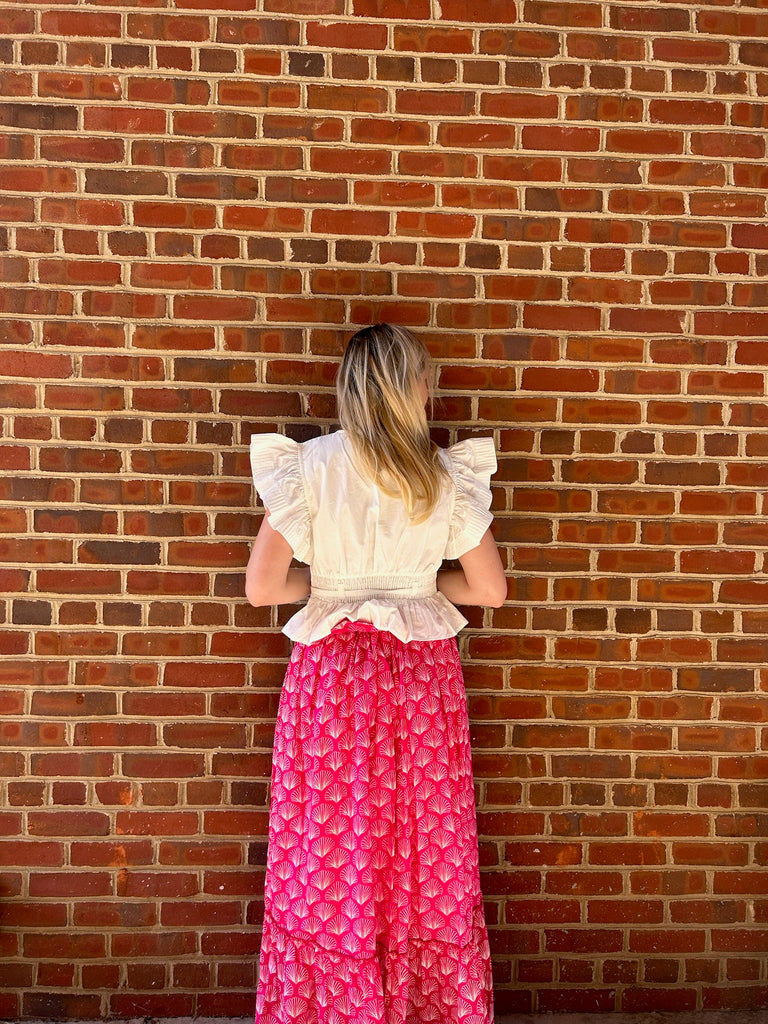 FINAL SALE - Pink Shell Ruffle Maxi Skirt