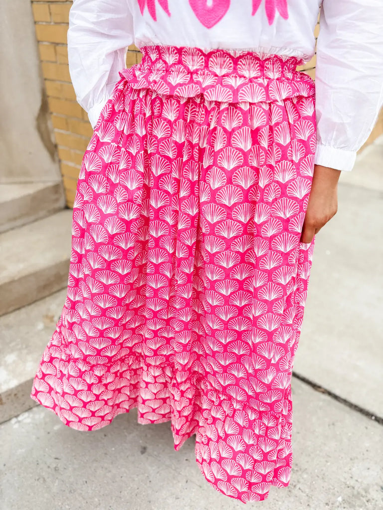 FINAL SALE - Pink Shell Ruffle Maxi Skirt