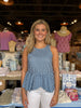 Blue Peplum Sleeve Striped Top