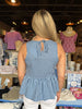 Blue Peplum Sleeve Striped Top