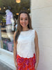 White Floral Embroidered Detail Scalloped Tank