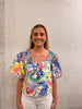 Multi Palm Poplin Square Neck Top