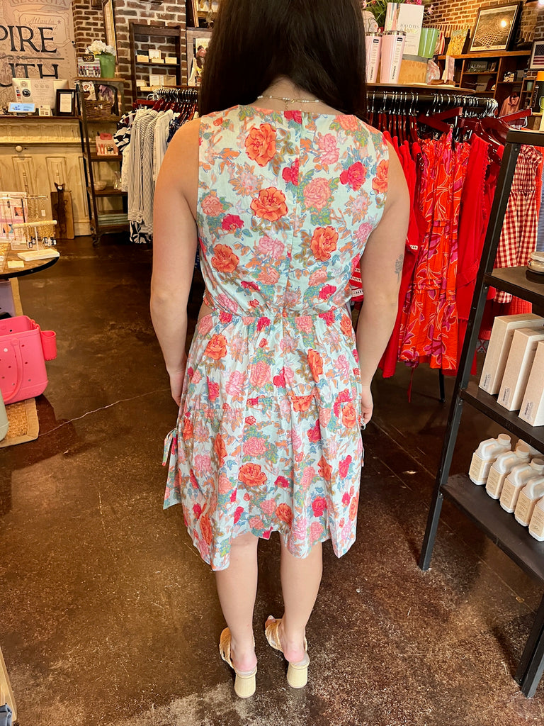 Multi Floral Cut Out Maxi Dress