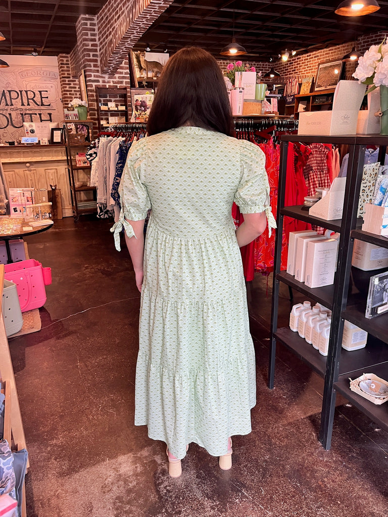 Chartreuse V-Neck Midi Dress