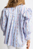 Periwinkle Floral French Vine Button-Up Top With Ruffle Slv