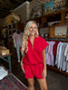 Red Short Sleeve Zip-Up Scuba Sweatshirt