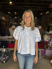 Solid White Poplin Pleated Sleeve Top