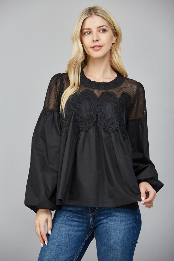 FINAL SALE - Lace Mixed Media Blouse