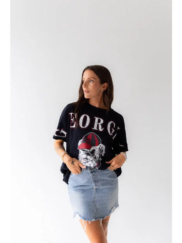 Navy Triangle Embroidery Stitch Top