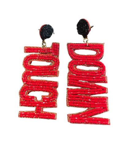 Red and Black Beaded Flower Earrings