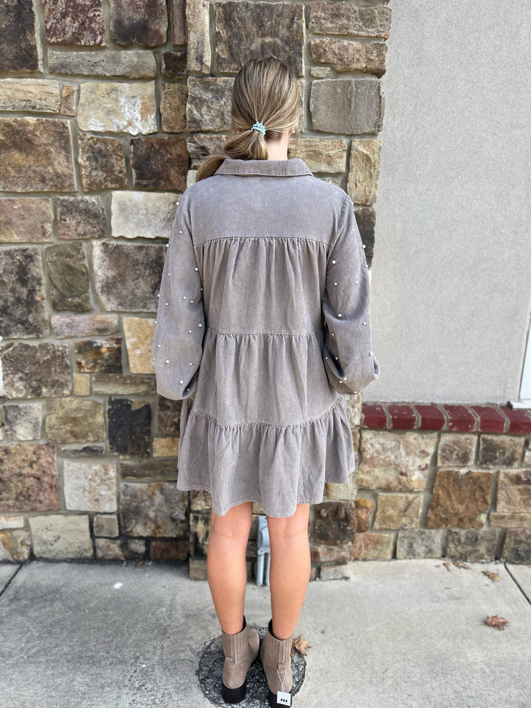 Corduroy Mini Pearl Dress