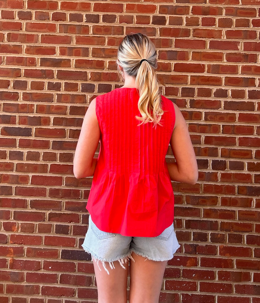 Red Tie Poplin Top