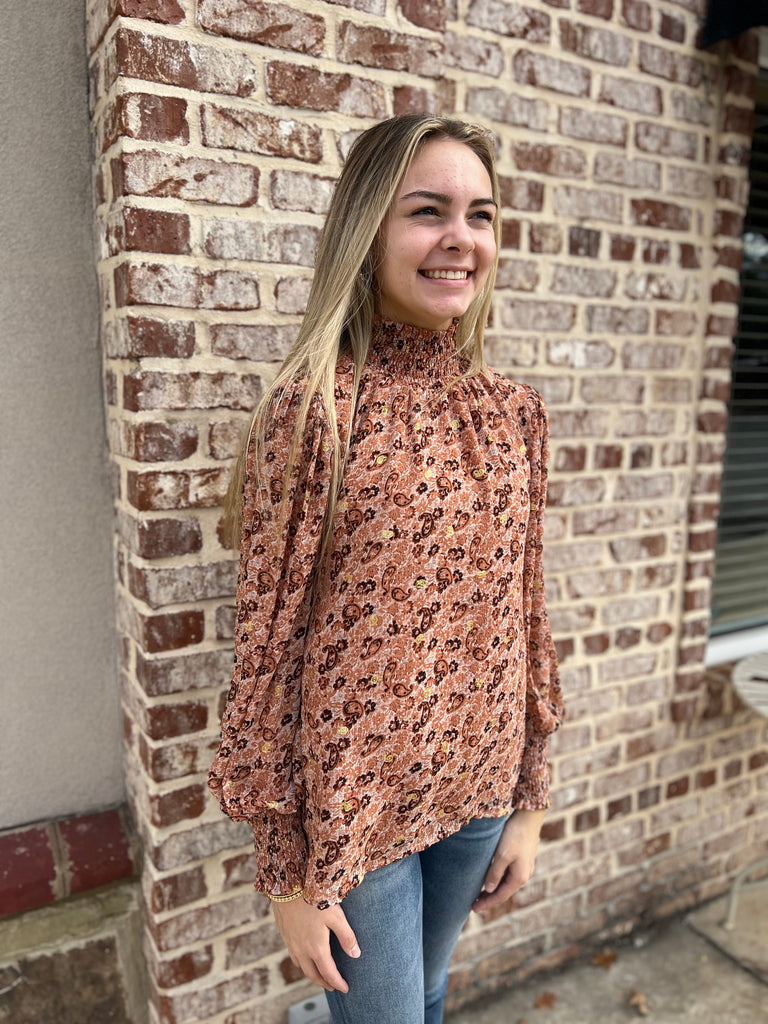 Terracotta Smocked Blouse