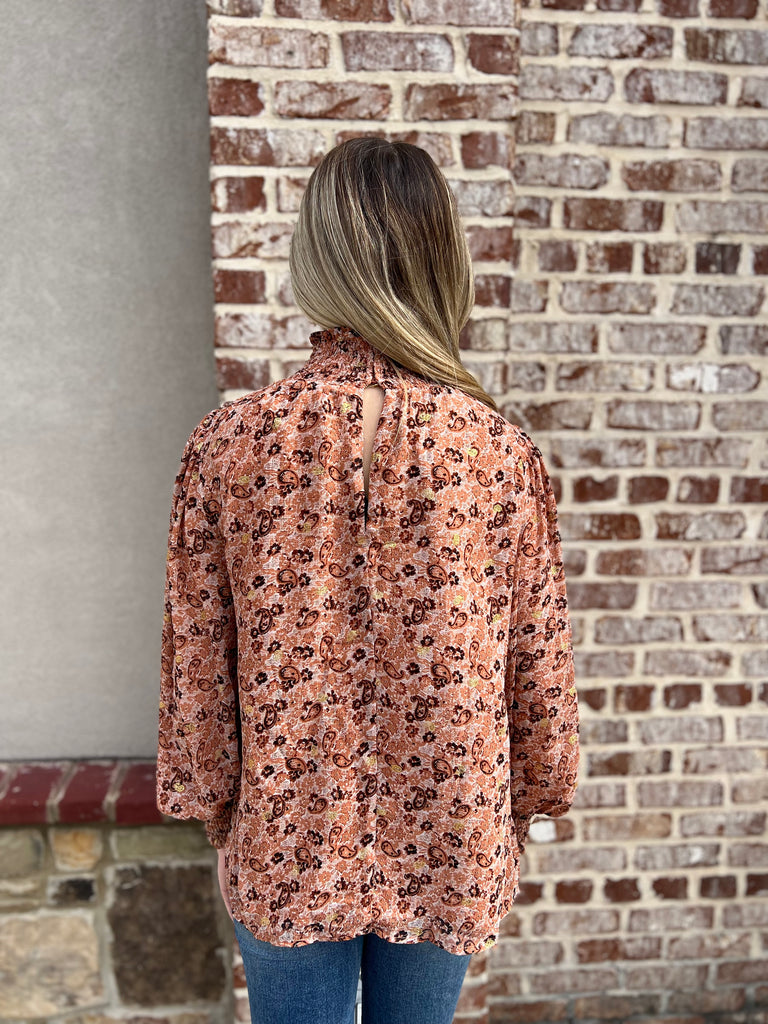 Terracotta Smocked Blouse