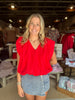 Solid Poplin V-Neck Bubble Top