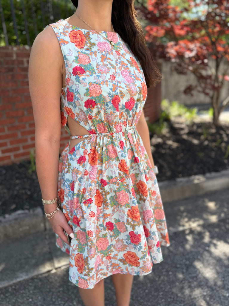 FINAL SALE - Multi Floral Cut Out Mini Dress