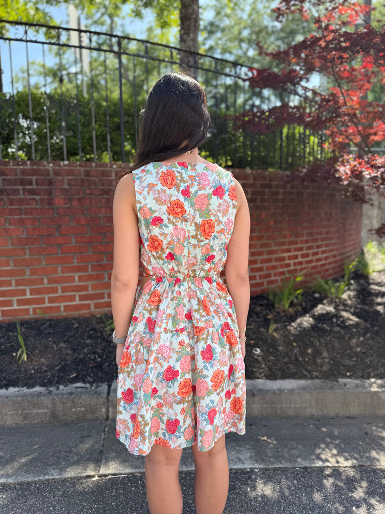 FINAL SALE - Multi Floral Cut Out Mini Dress