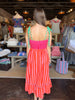 Fuschia Stripe Color Block Tie Shoulder Maxi Dress