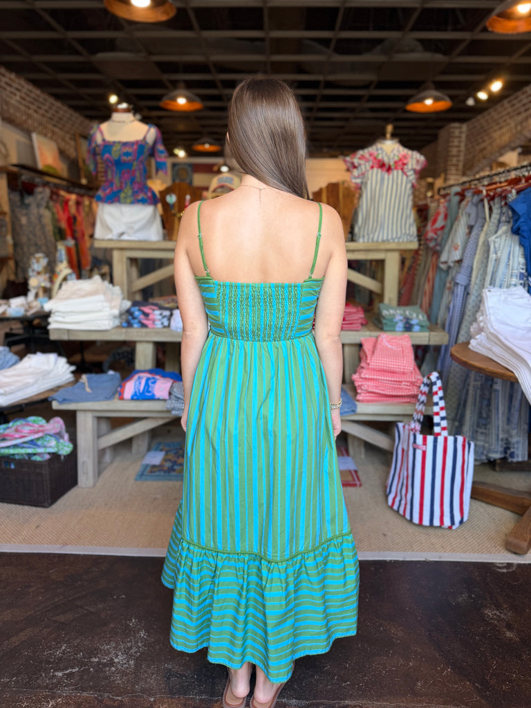 Green & Blue Stripe Maxi Dress