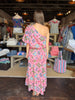 Pink Printed Pleated Midi Skirt