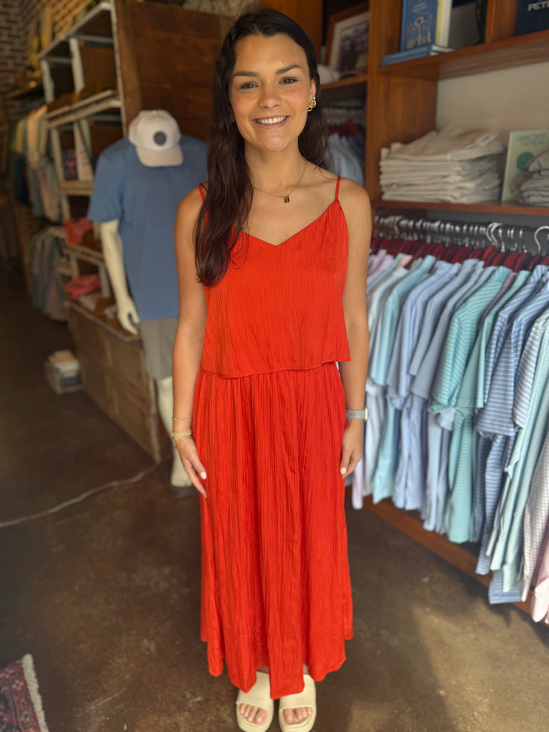 FINAL SALE - Fiore Crinkle Satin Tank Cabana Red